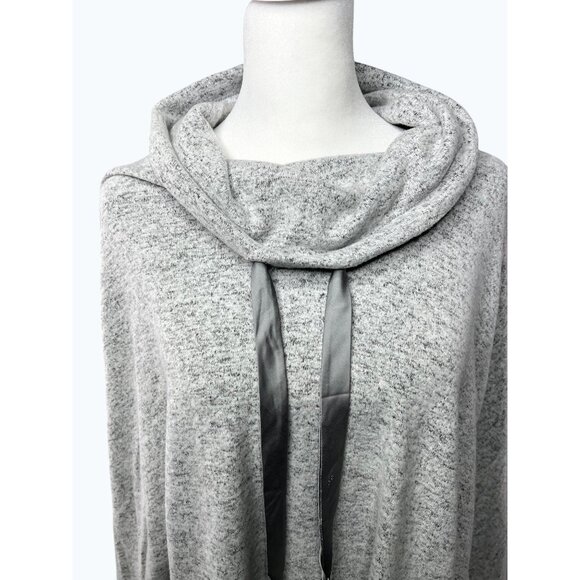 White House Black Market Heather Gray Cowl Neck Poncho With Satin Tie Accents - Picture 5 of 7
